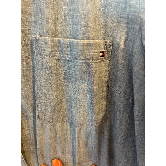Tommy Hilfiger Button Down Blouse, Blue, Roll Sleeves, 100% Cotton, Size XL - Picture 4 of 12